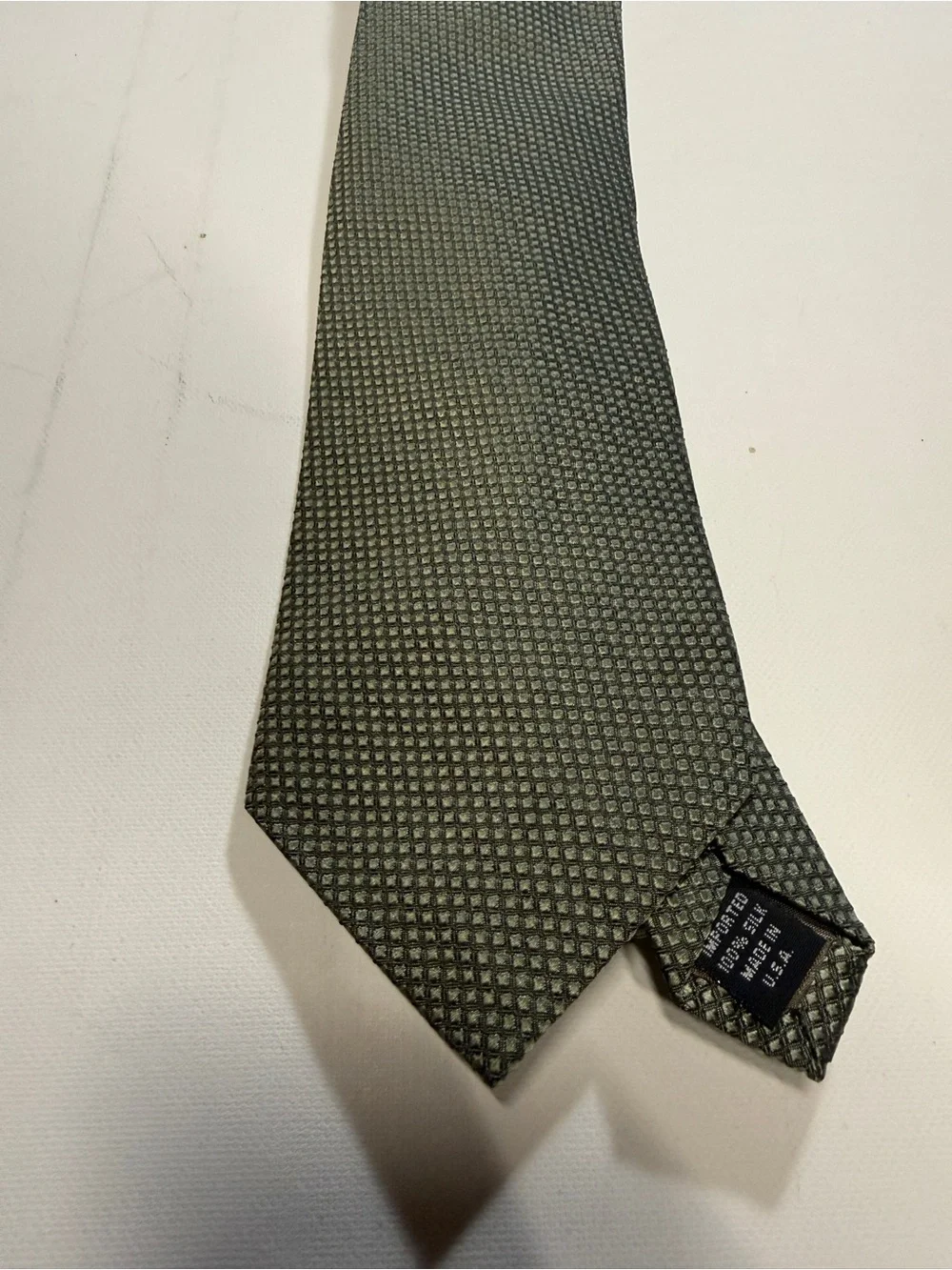 Perry Ellis Olive Green Micro-Pattern Silk Tie